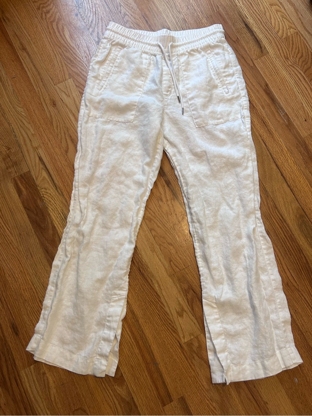 Athleta Cream Drawstring Linen-Blend Pants